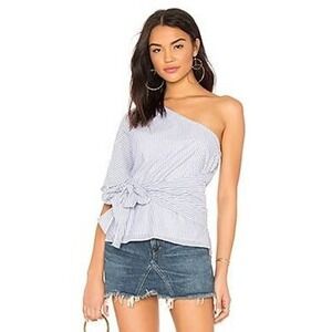 1.State Womens High Tide Top Blue White Striped One Shoulder Tie Waist XS New